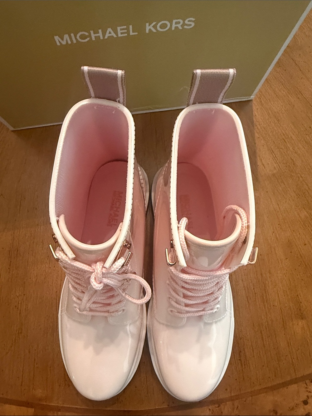 Michael Kors Pink Patent Lace-Up Combat Rain Boots